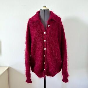 Vintage Woof Design Burgundy Fuzzy Mohair Sweater Size XL